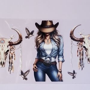 🌸3/$10 Western Cowgirl Themed UV DTF cup wrap transfer stickers Diy